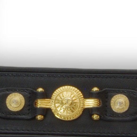 🎈2X HOST PICK 🎈Versace Couture Sunburst Medallion Black Leather Zip Bag - Picture 3 of 14